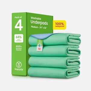 Improvia Washable Underpads, Heavy Absorbency, Reusable Incontinence Pads for Bed, Sofa, Floor, Medium 34&rdquo; x 36&rdquo;, 4-Pack